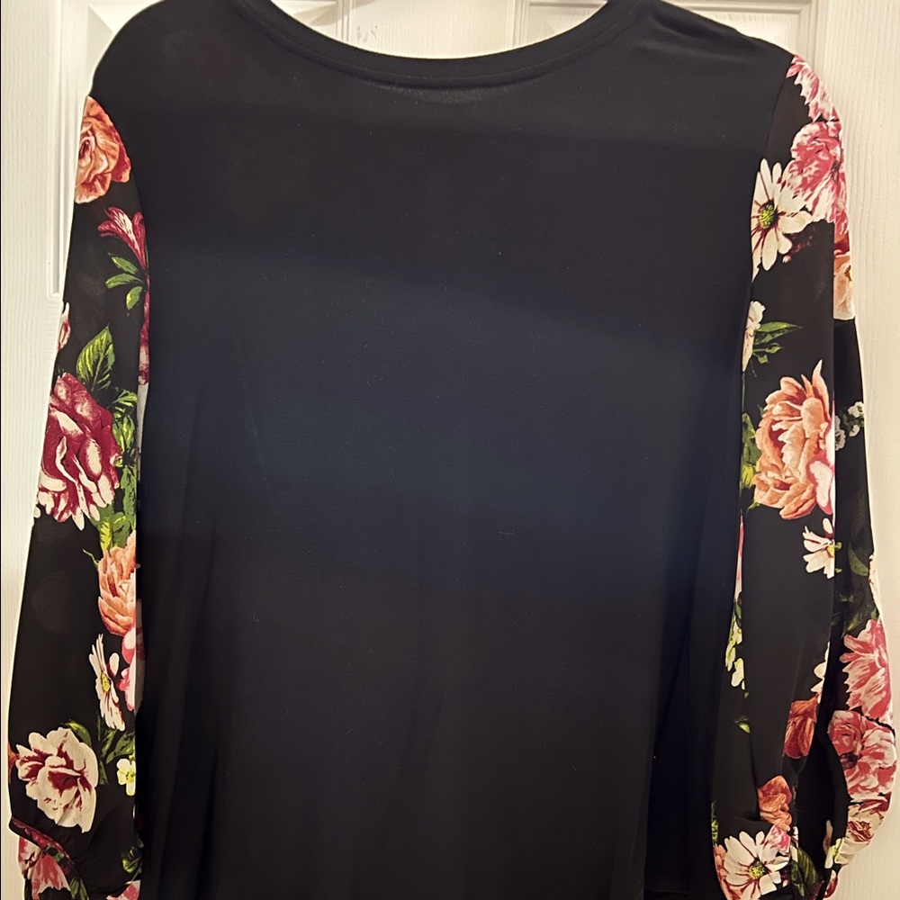 T.D.C.  EUC BLACK BLOUSE WITH OPEN BACK & LONG ROSE SLEEVES